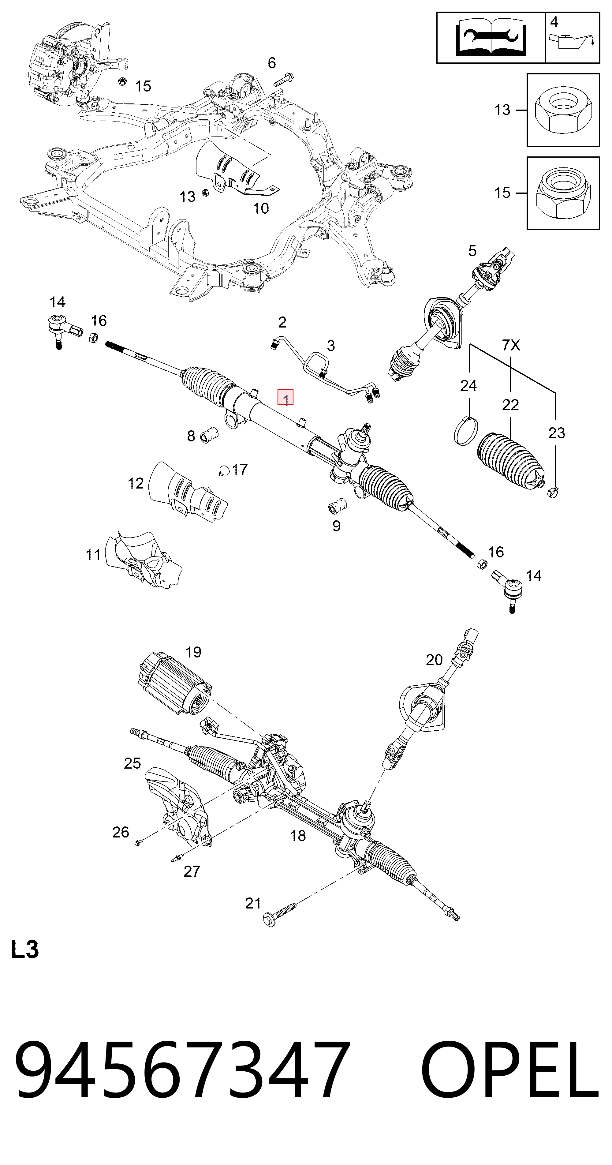 94567347 Opel Рейковий рульовий механізм