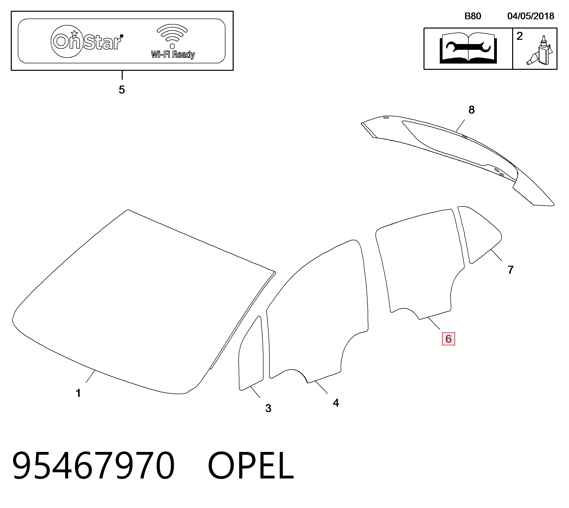 95276490 Opel Скло задньої двері правої