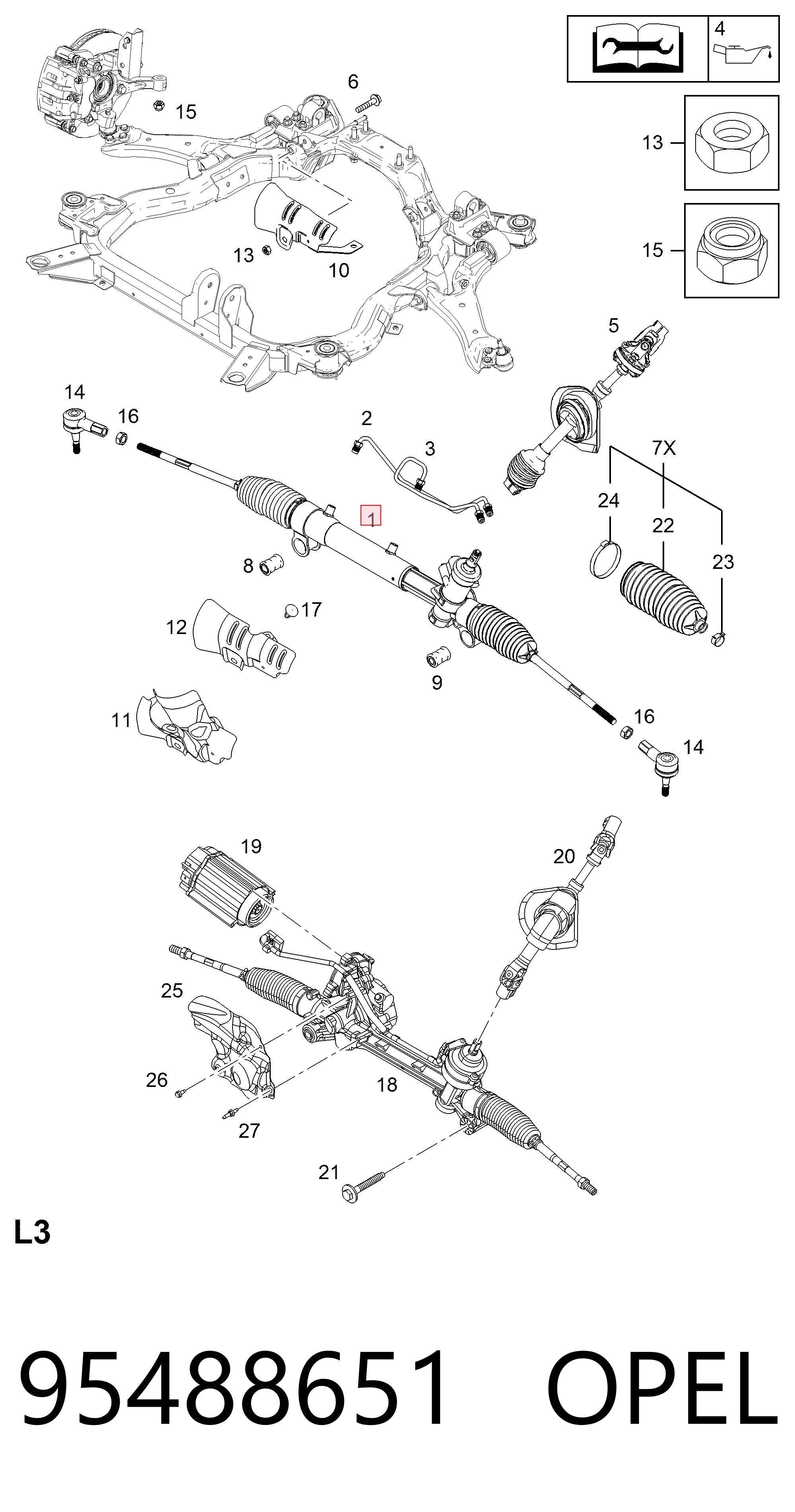 95488651 Opel Рейковий рульовий механізм