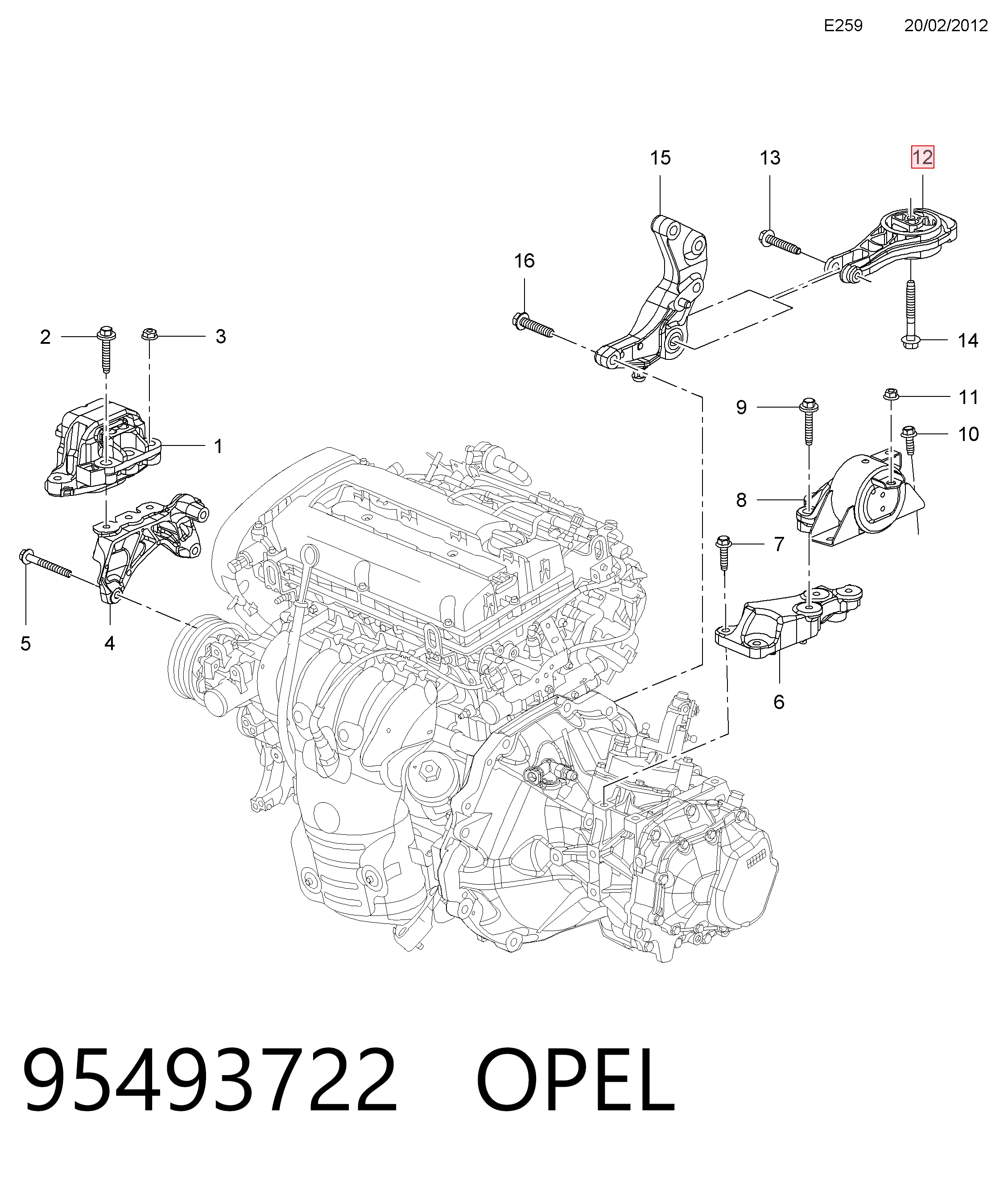95493722 Opel Задня подушка двигуна