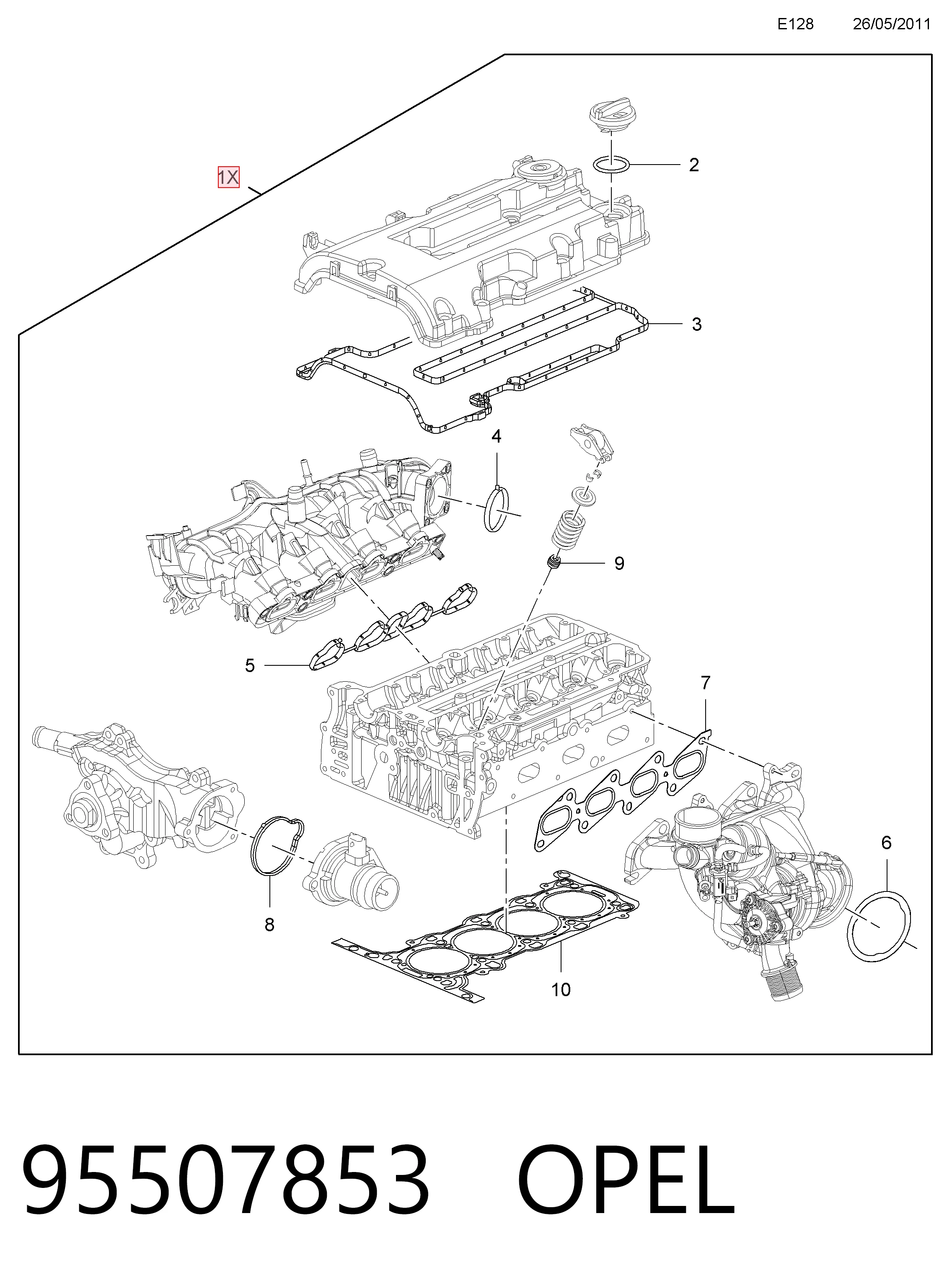 Купити 95507853 General Motors Комплект прокладок двигуна, верхній