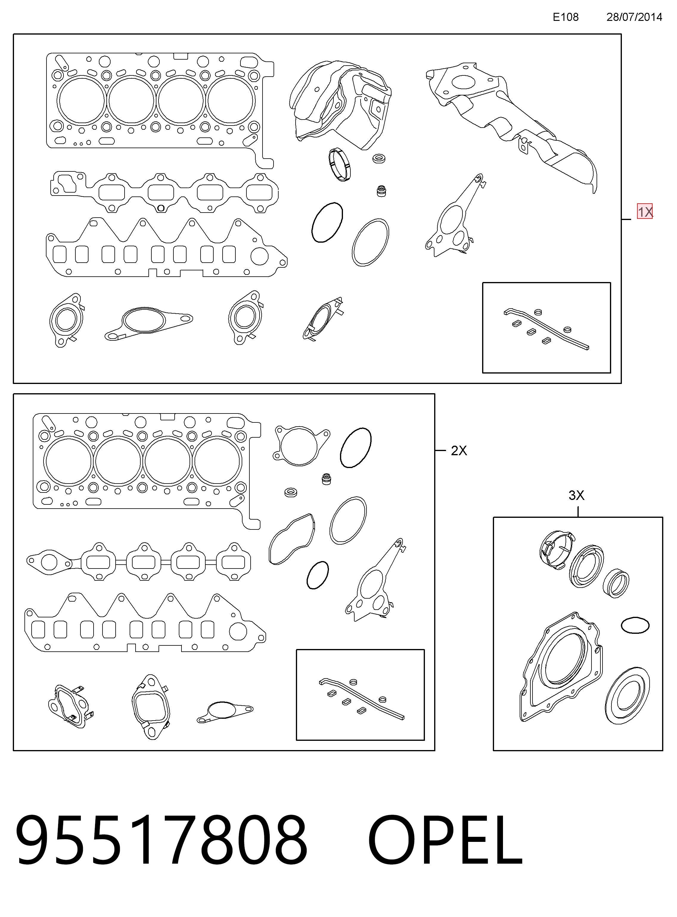 Комплект прокладок двигуна, верхній 6000616499 Fiat/Alfa/Lancia