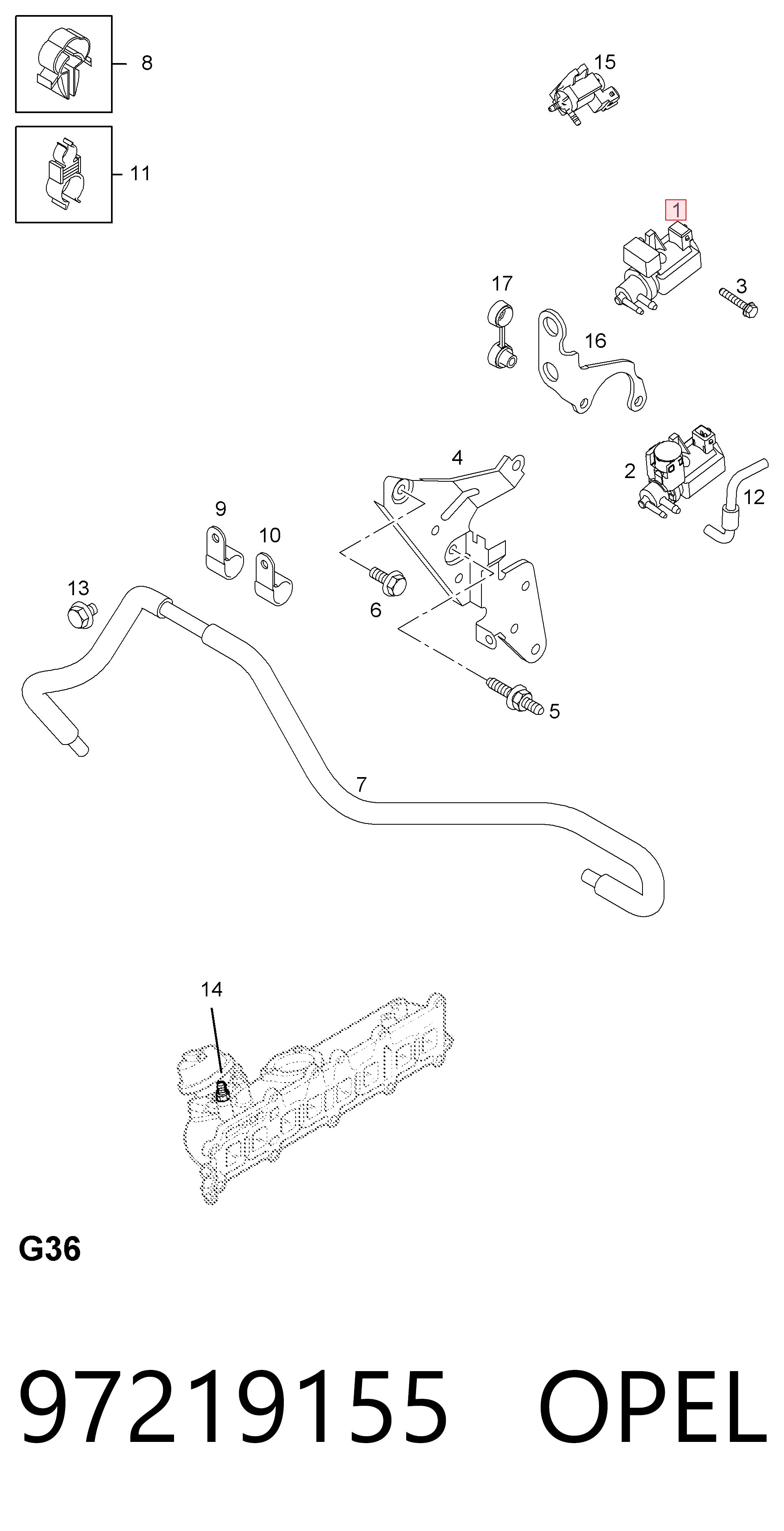 97219155 Opel Клапан перетворювач тиску наддуву (соленоїд)