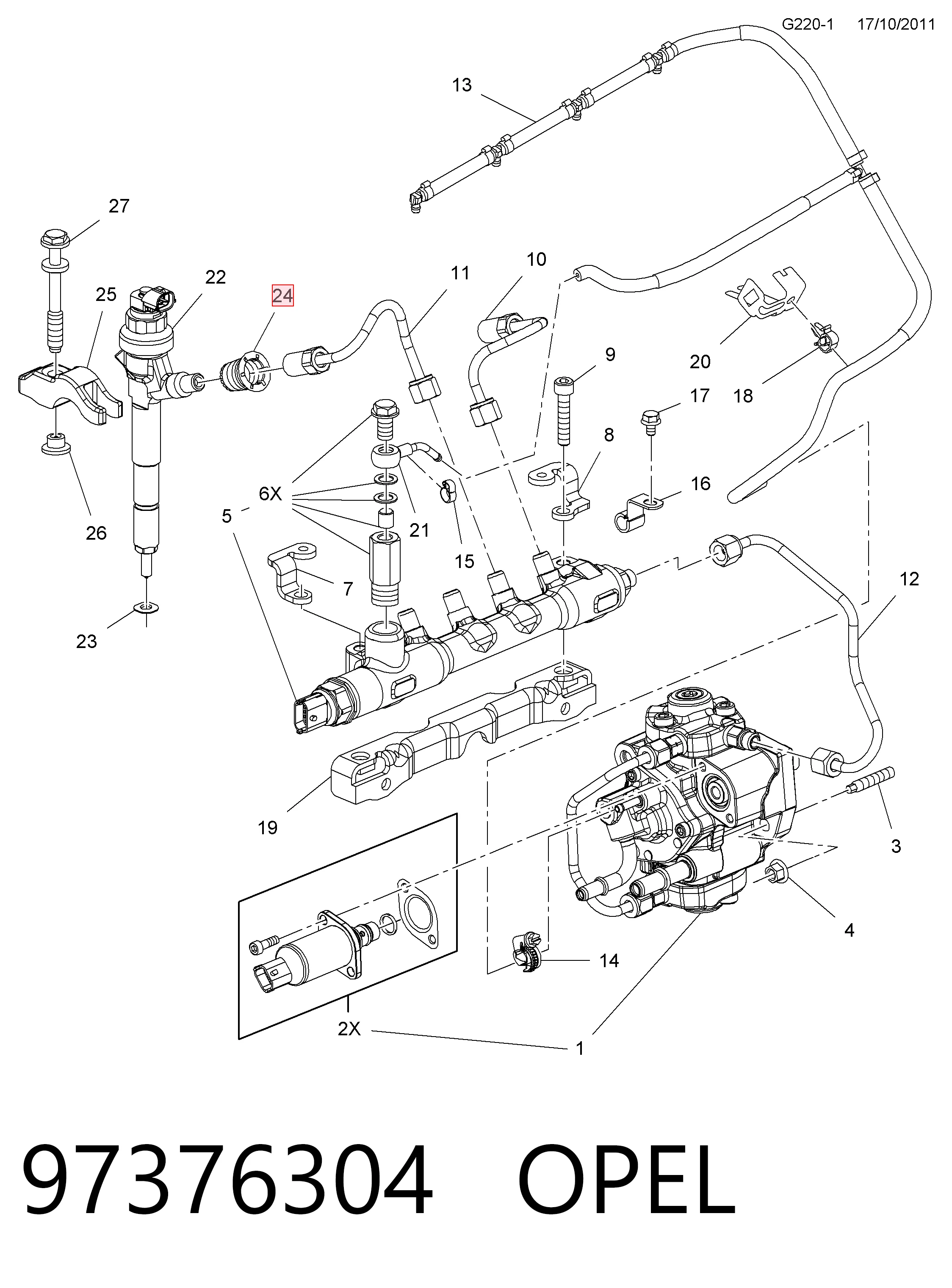 97376304 Opel Ущільнююча кришка паливних форсунок