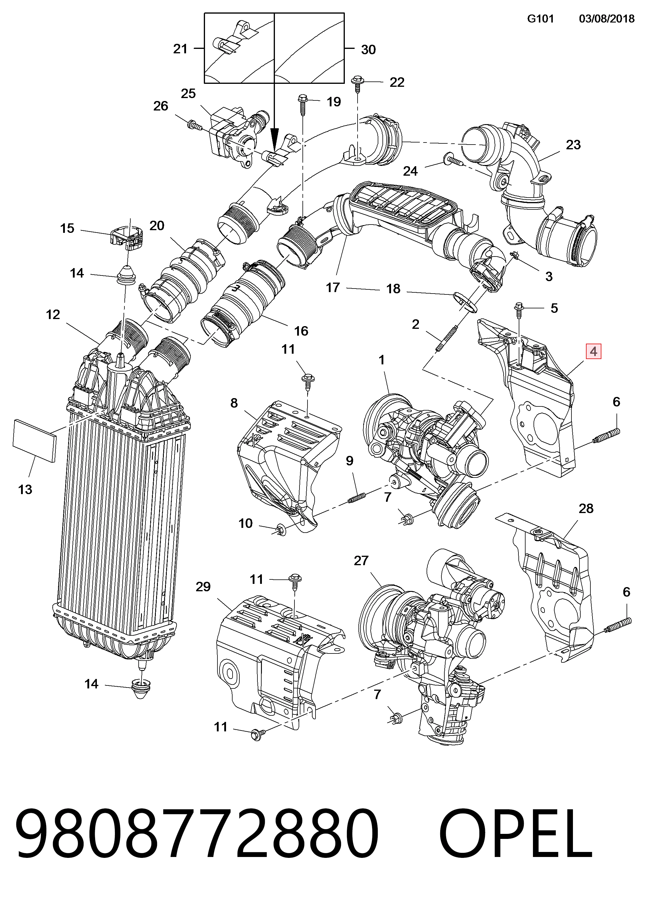 9808772880 Peugeot/Citroen Прокладка турбіни вихлопних газів, впуск