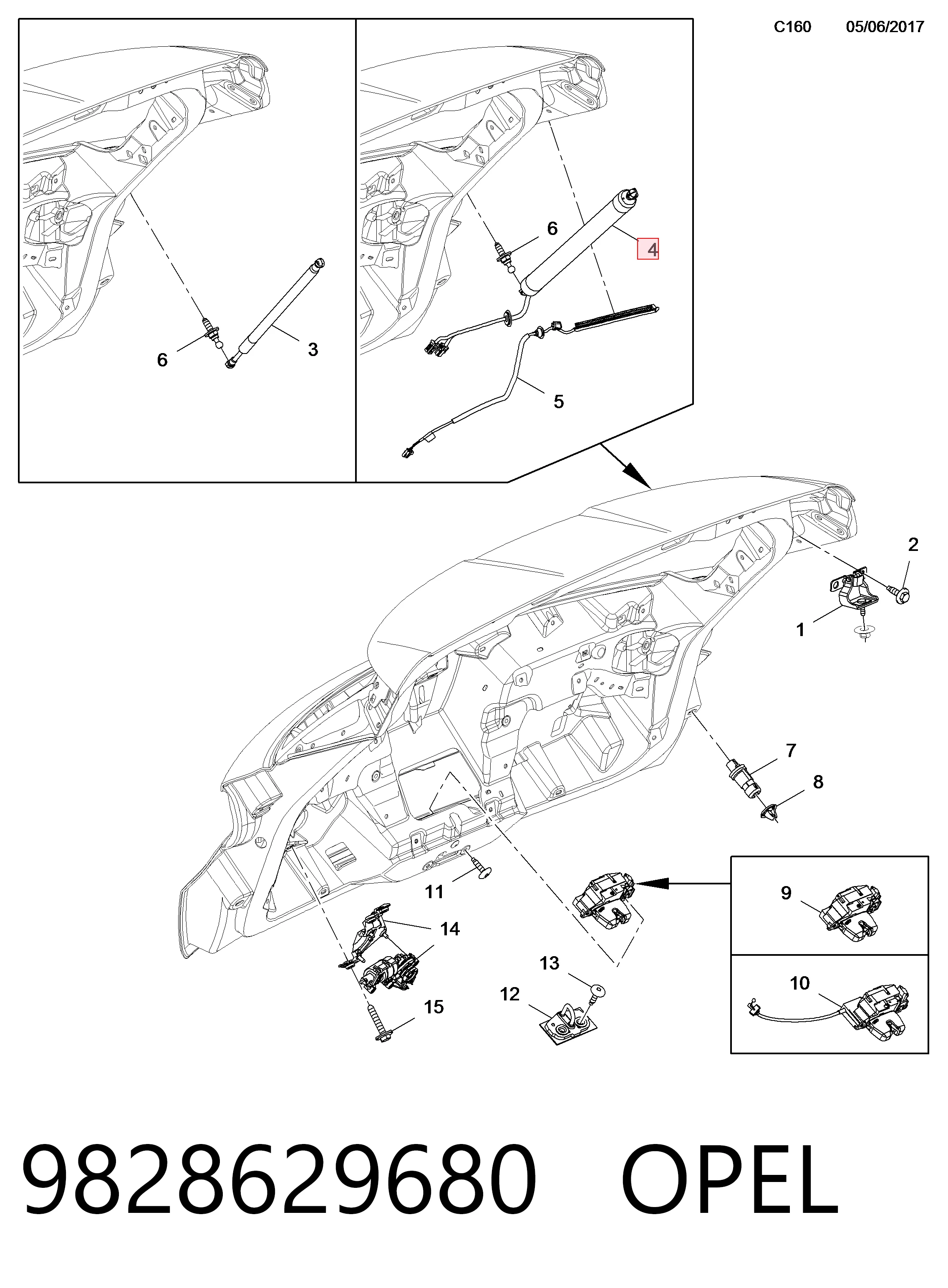 9828629680 Opel Амортизатор кришки багажника / двері 3/5-ї задньої