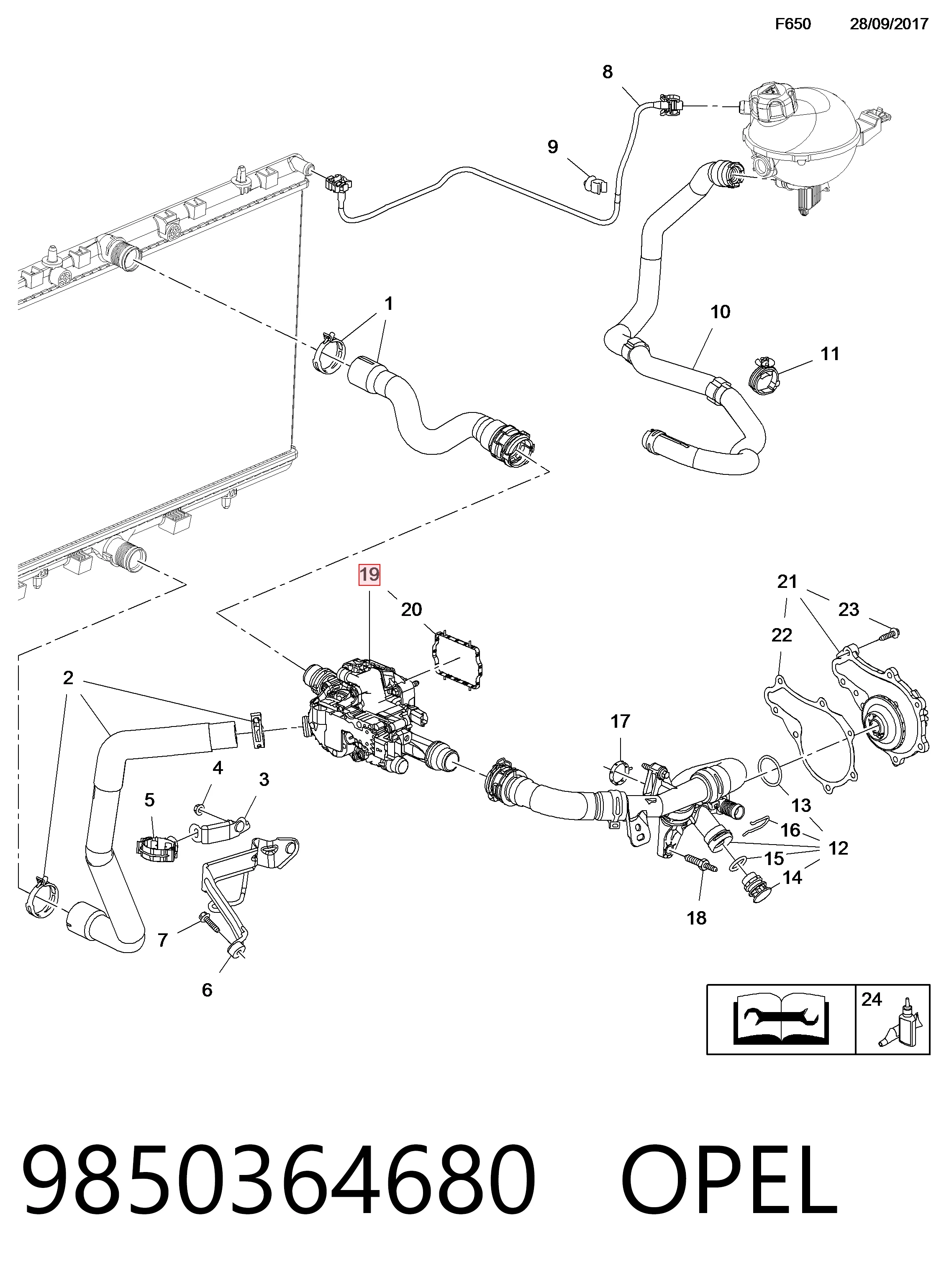 9850364680 Opel Корпус термостата в зборі