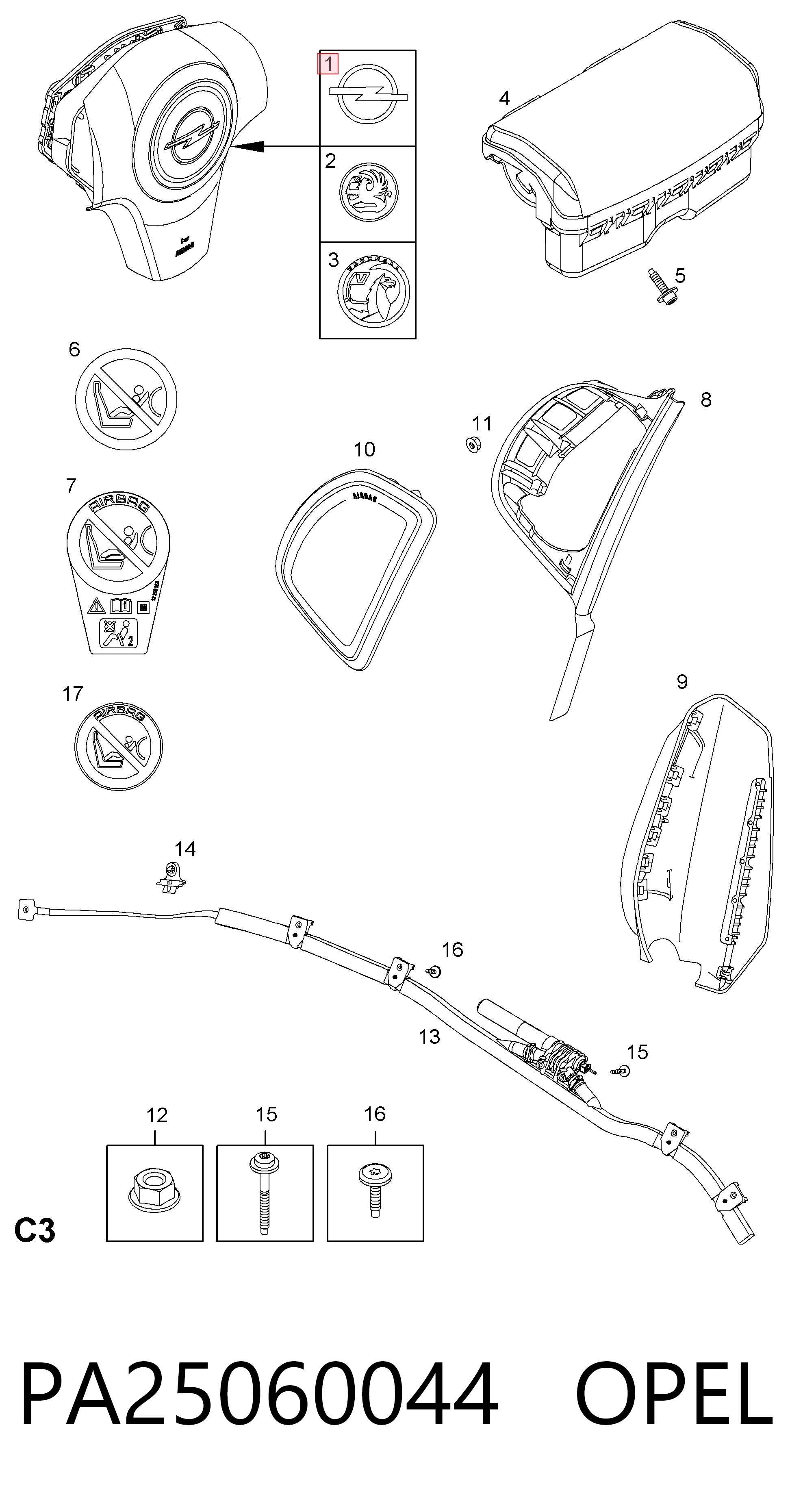 Купити 13235770 Peugeot/Citroen Подушка безпеки водія