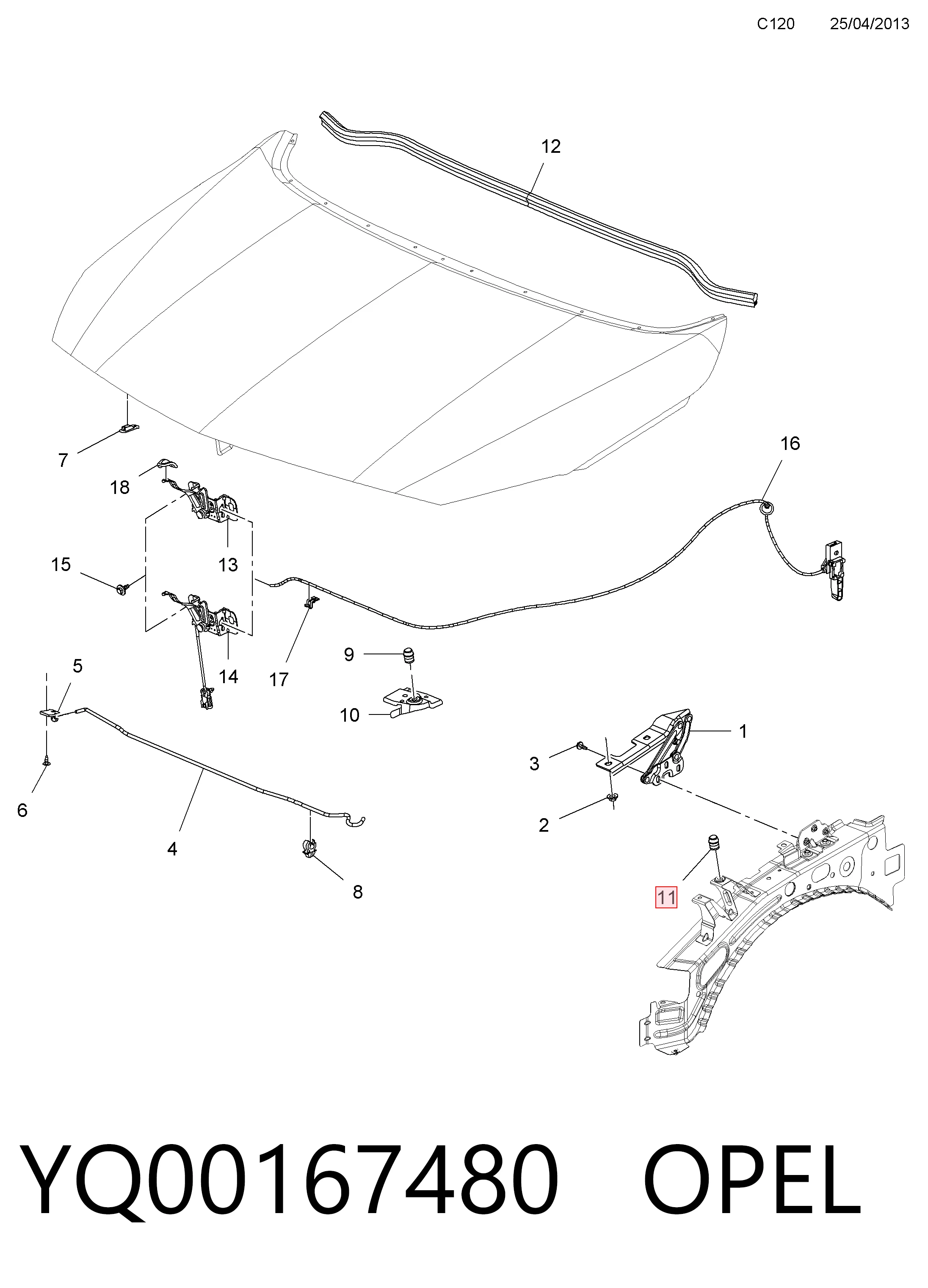 Купити YQ00167480 Peugeot/Citroen Буфер/відбійник капота
