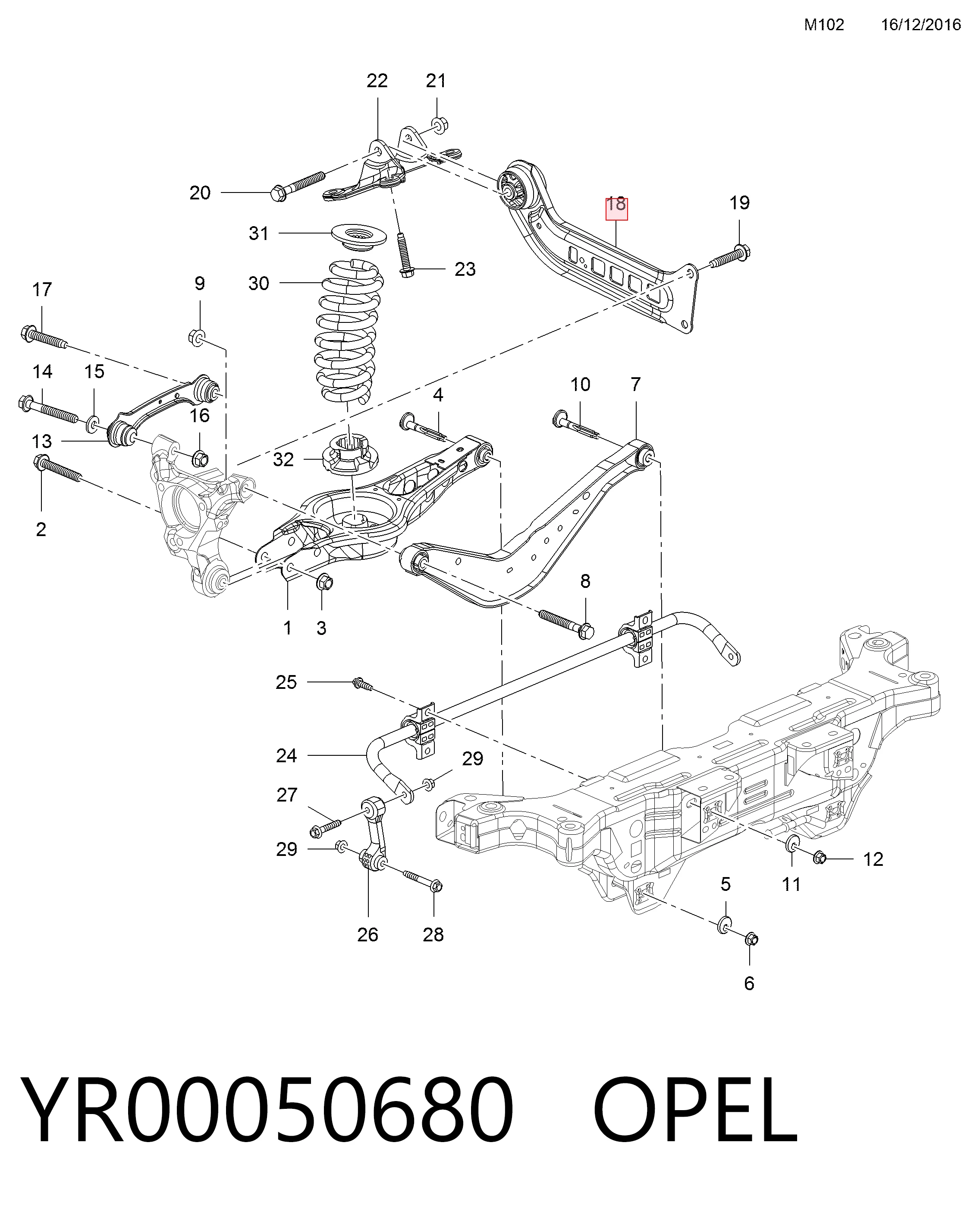 Купити YR00050680 Peugeot/Citroen Важіль/тяга задньої підвіски подовжній нижній, лівий