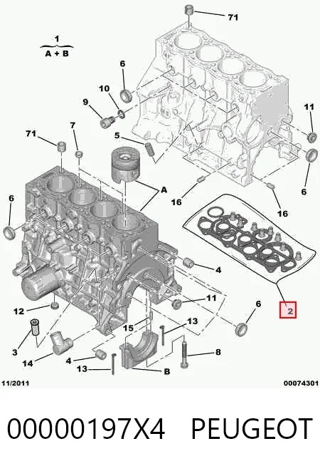 Набір прокладок двигуна на Peugeot 206  2A/C
