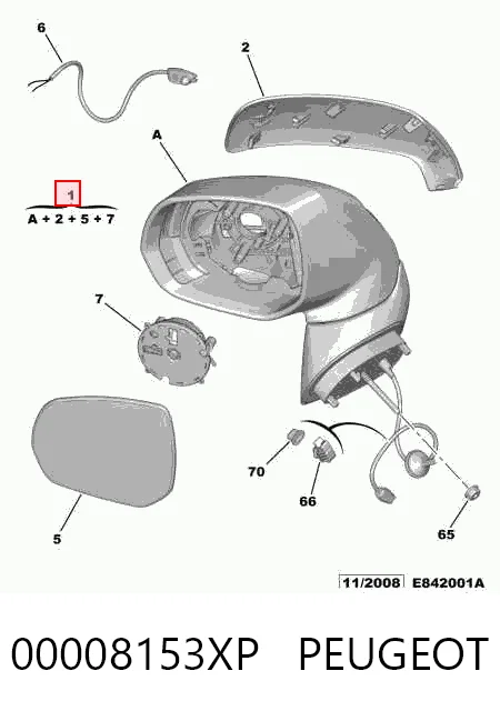 Праве дзеркало заднього виду на Citroen C3 Picasso SH