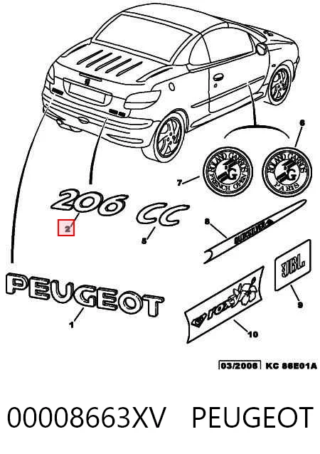 Емблема кришки багажника, фірмовий значок на Peugeot 206  2A/C