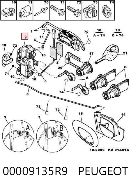 Замок дверей водія Peugeot 206 