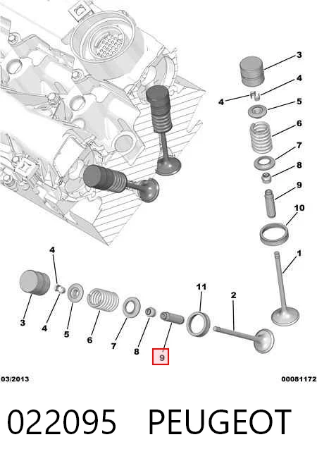Напрямна клапана на Peugeot 206  2D