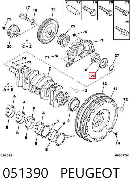 051390 Peugeot/Citroen Зірка-шестерня приводу коленвалу двигуна