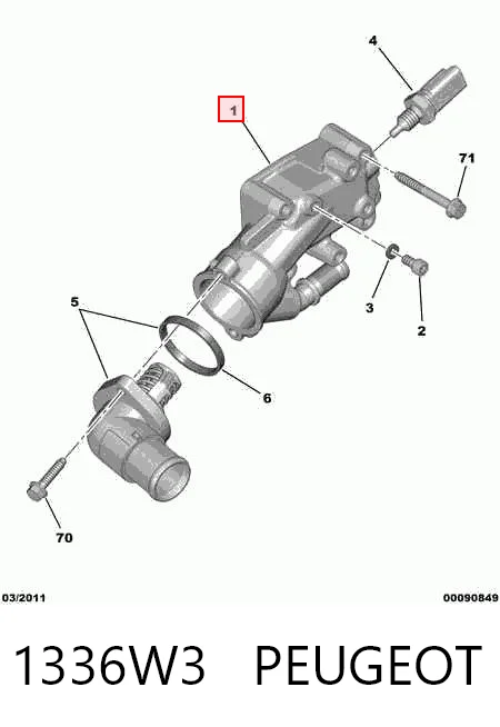 1336W3 Peugeot/Citroen Корпус термостата в зборі