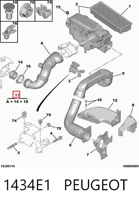 1434E1 Peugeot/Citroen Патрубок повітряний, вихід повітряного фільтра