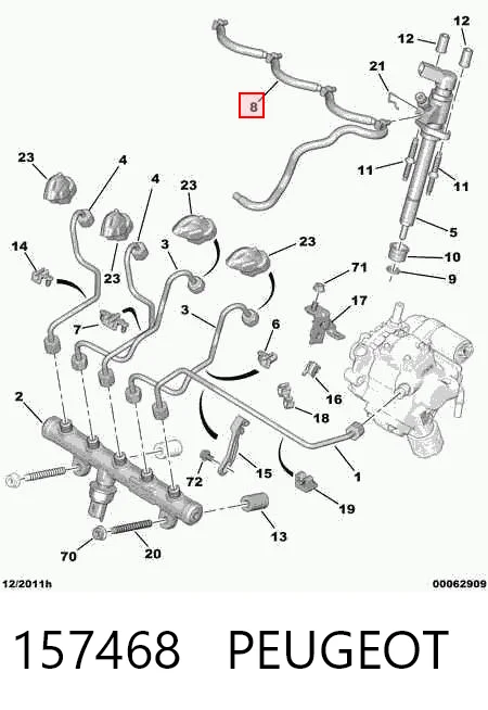 157468 Peugeot/Citroen Трубка паливна, зворотня від форсунок