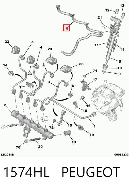 1574HL Peugeot/Citroen Трубка паливна, зворотня від форсунок