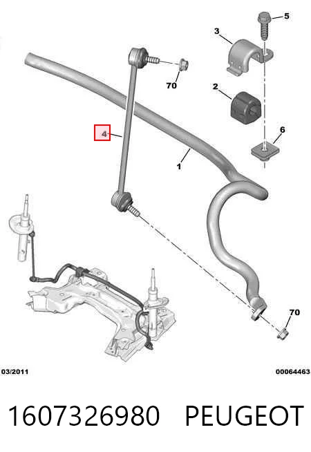 1607326980 Peugeot/Citroen Стійка стабілізатора, переднього, ліва