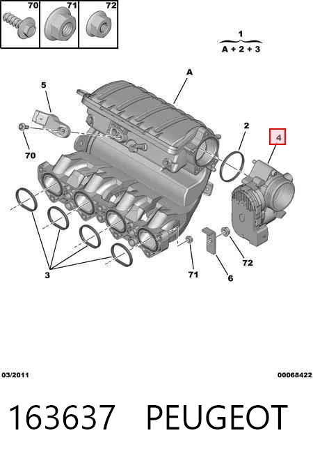 163637 Peugeot/Citroen Дросільна заслінка в зборі