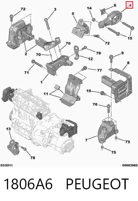 1806A6 Peugeot/Citroen Задня подушка двигуна