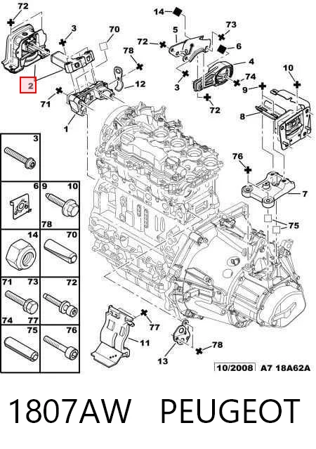 1807AW Peugeot/Citroen Права подушка мотора