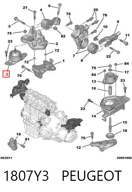 1807Y3 Peugeot/Citroen Права подушка мотора