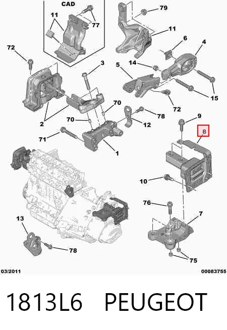 1813L6 Peugeot/Citroen Ліва опора двигуна