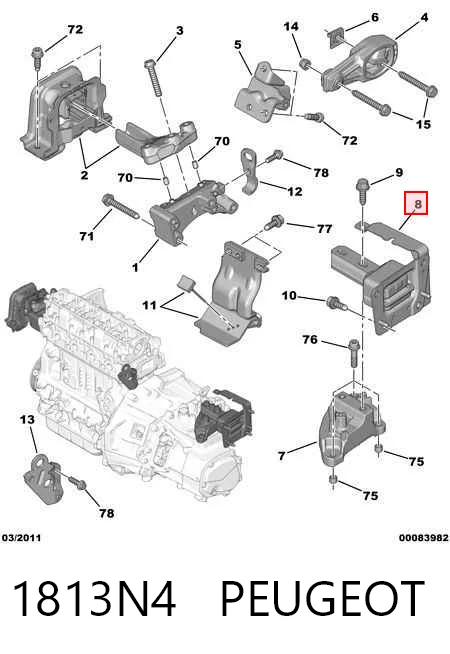  Подушка (опора) двигуна, ліва Peugeot 207 