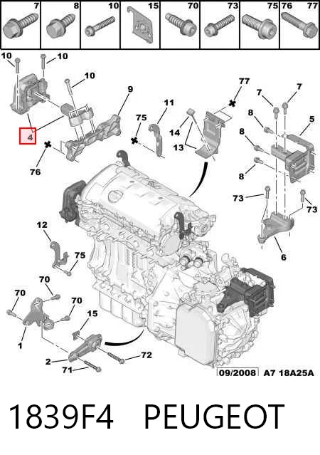 1839F4 Peugeot/Citroen Права подушка мотора