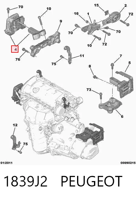 1839J2 Peugeot/Citroen Права подушка мотора