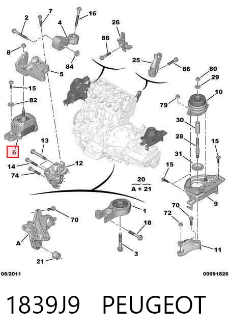 1839J9 Peugeot/Citroen Подушка (опора) двигуна, права нижня
