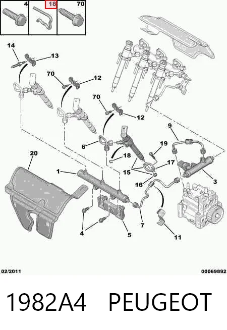 1982A4 Peugeot/Citroen Скоба фіксації трубок зворотного потоку форсунок