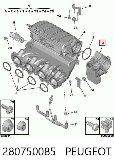 280750085 Peugeot/Citroen Дросільна заслінка в зборі