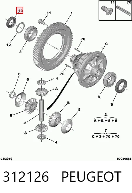 312126 Peugeot/Citroen Сальник півосі переднього моста, правої