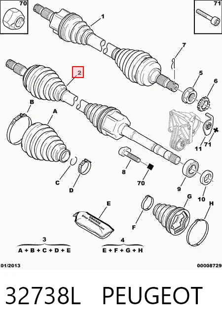 Піввісь передня, права Citroen C5 I хетчбек (DC) (2001 - 2004) ціна, від 96.21 USD
