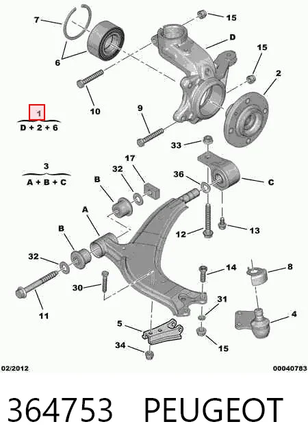 364753 Peugeot/Citroen Цапфа - поворотний кулак передній, правий