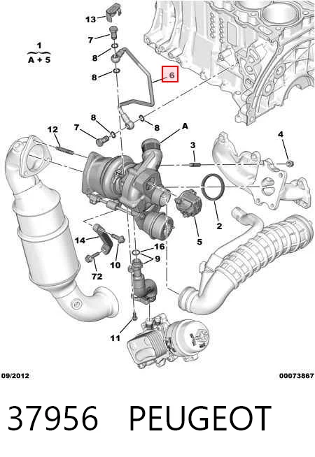 37956 Peugeot/Citroen Трубка/шланг подачі масла до турбіни