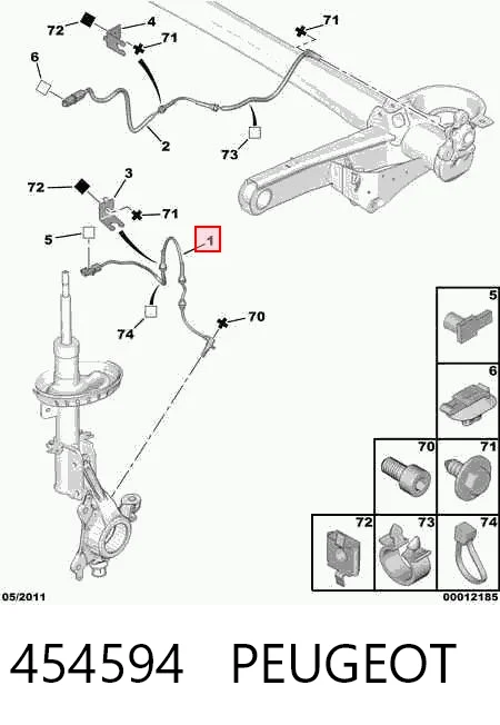 454594 Peugeot/Citroen Датчик АБС (ABC) передній, лівий
