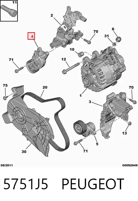 5751J5 Peugeot/Citroen Натяжна планка поліклинового ременя