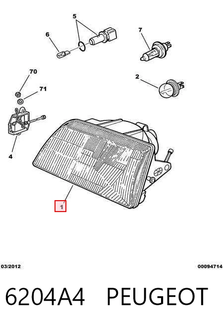 Фара дальнього світла в зборі на Peugeot 205 I 741A, C