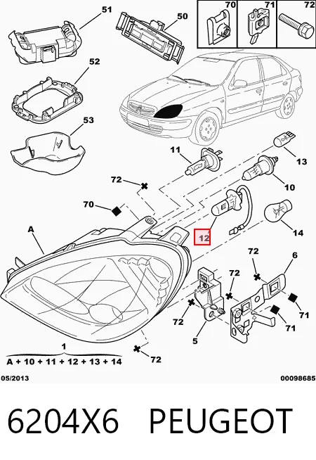 Фара дальнього світла в зборі на Citroen Xsara  N1