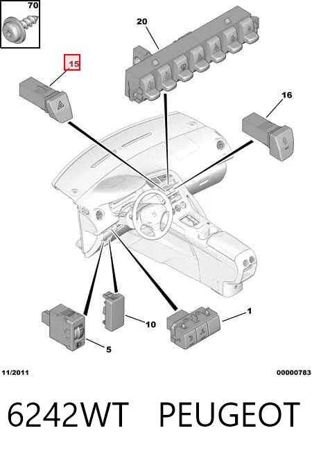 Аварійна кнопка на Peugeot 3008 I 0U