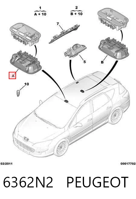 6362N2 Peugeot/Citroen Плафон освітлення салону/кабіни, задній