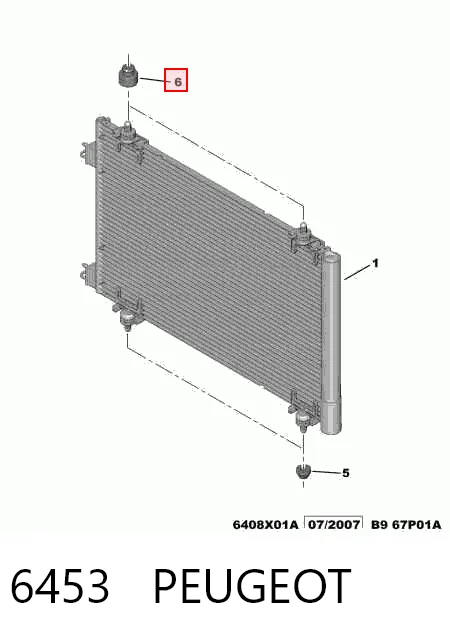 6453 Peugeot/Citroen Подушка радіатора кондиціонера, верхня