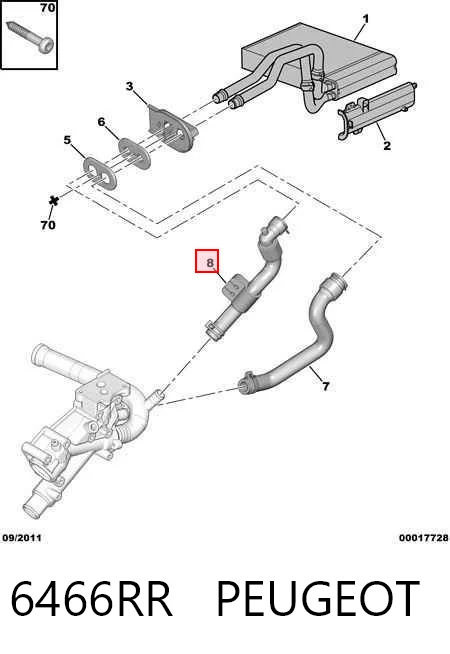 6466RR Peugeot/Citroen Шланг радіатора опалювача/пічки, обратка