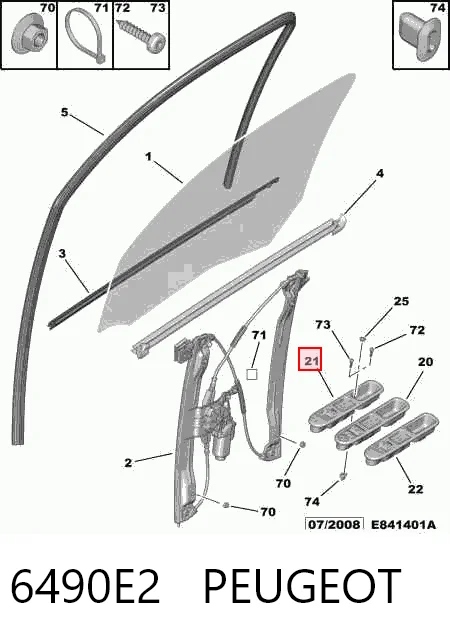 6490E2 Peugeot/Citroen Кнопка підйомника переднього правого скла