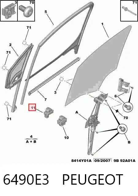 6490E3 Peugeot/Citroen Кнопка підйомника переднього правого скла